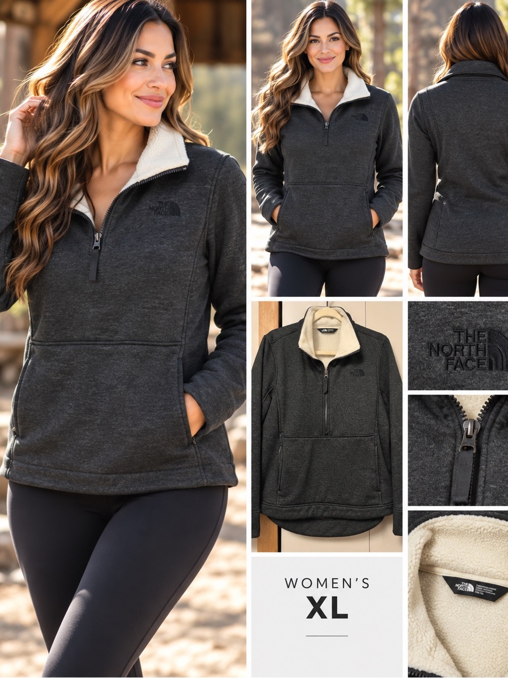 The North Face Women’s Charcoal Grey Sherpa Half-Zip Pullover